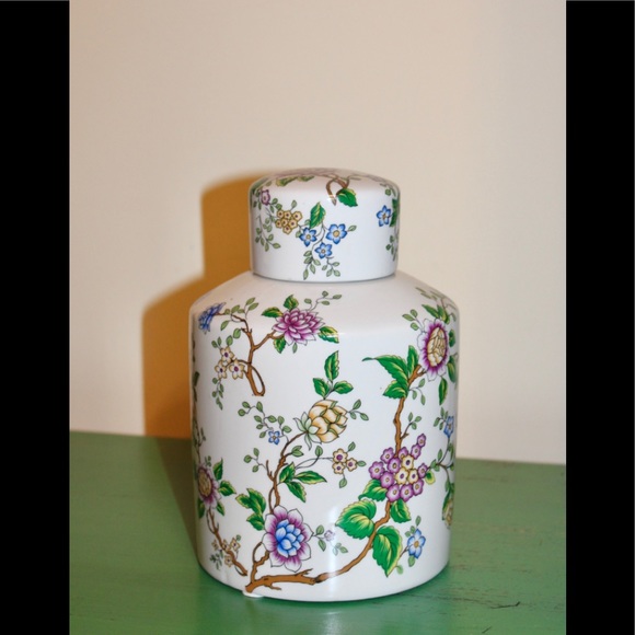 WHITE FLORAL GINGER CERAMIC TEA / CANISTER NEW Manderson Green - Picture 6 of 15